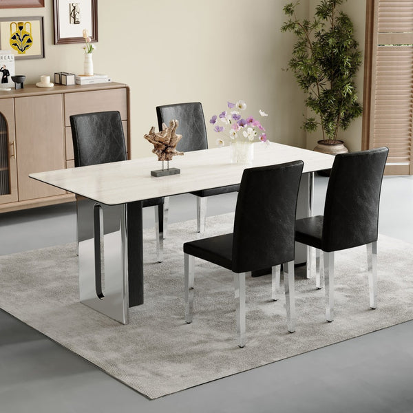 English Elm Set Of 4 Black Pu Backrest Chairs With Silver Legs - Modern, Ergonomic Design For Chic Interiors W3226P279072-GIGA