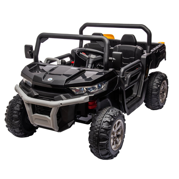 English Elm 24v Kids Ride on Dump Truck Two Seat Electric Utv with Tilting Bed and Remote Control Black W1578P188520
