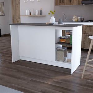 English Elm Mercury Freestanding Kitchen Island with Cabinet Open Shelving and Prep Workspace B128S00227