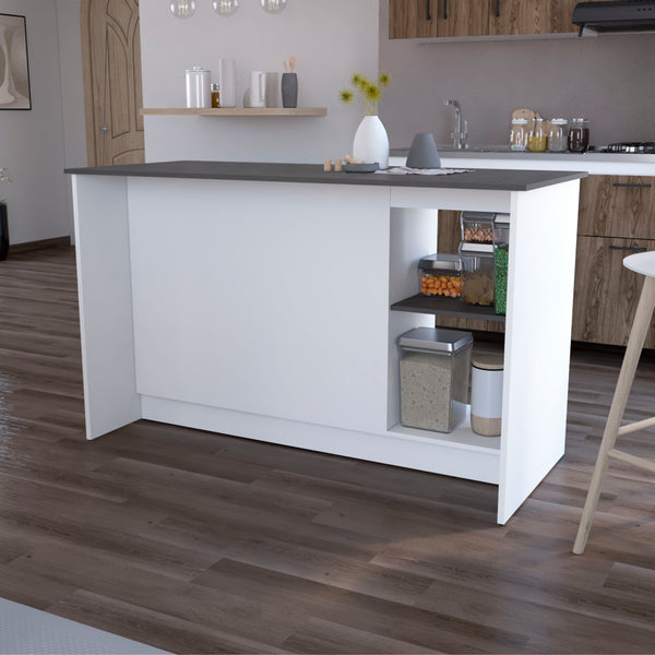 English Elm Mercury Freestanding Kitchen Island with Cabinet Open Shelving and Prep Workspace B128S00227