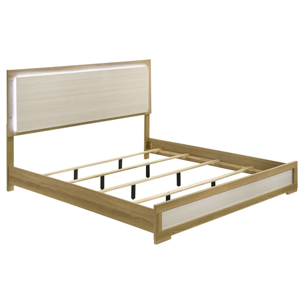 English Elm Pierce Eastern King Panel Bed with Led Lighting and Gloss Diamond Embossed Headboard B062S01563