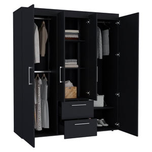 English Elm Bariloche Wardrobe Organizer with Dual Hanging Sections, Central Shelves and Dual Drawers for Home Storage Black 71 L x 24 W x 5 H B070S00256