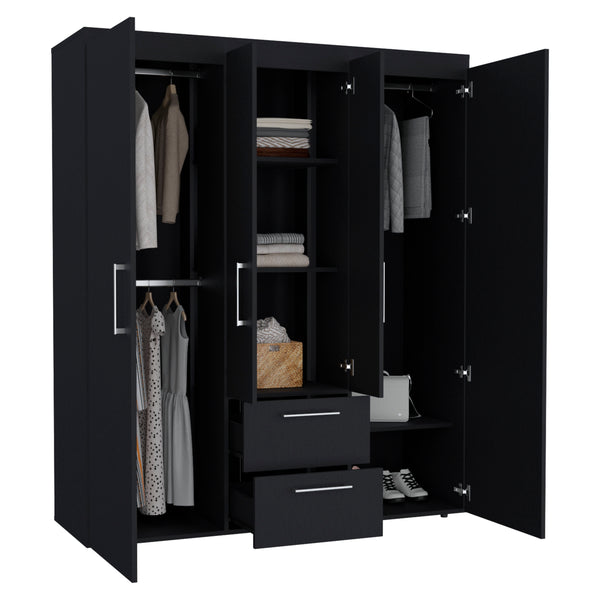 English Elm Bariloche Wardrobe Organizer with Dual Hanging Sections, Central Shelves and Dual Drawers for Home Storage Black 71 L x 24 W x 5 H B070S00256