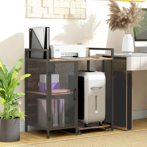 English Elm Vinsetto Rustic Brown Industrial Printer Stand with USB & AC Charging, 3-Level Adjustable Shelves, Wheels W2225P173910