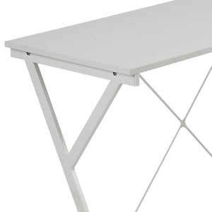English Elm White L-shaped Corner Desk with Rolling CPU Holder, X-Frame Metal Base, Spacious Dual Work Surfaces B062P184555