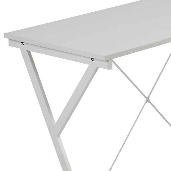 English Elm White L-shaped Corner Desk with Rolling CPU Holder, X-Frame Metal Base, Spacious Dual Work Surfaces B062P184555