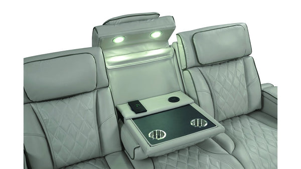 English Elm Fortuner 2PC Living Room Set with Power Recline, LED Lighting, Massage, Bluetooth Speakers, USB Charging Grey B009S01497