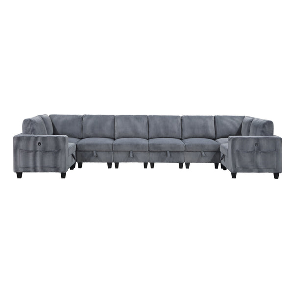 English Elm 8-Piece Modular Sectional Sofa with Hidden Storage, Side Pockets & Charging Ports in Corduroy Fabric Dark Gray 26 L x 29 W x 15.75 H B011S01083