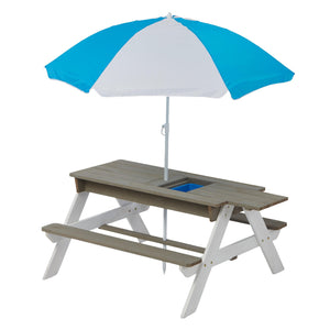 English Elm Wooden Cedar Kids Outdoor Picnic Activity Table with Shade Umbrella for Backyard Play D720094435