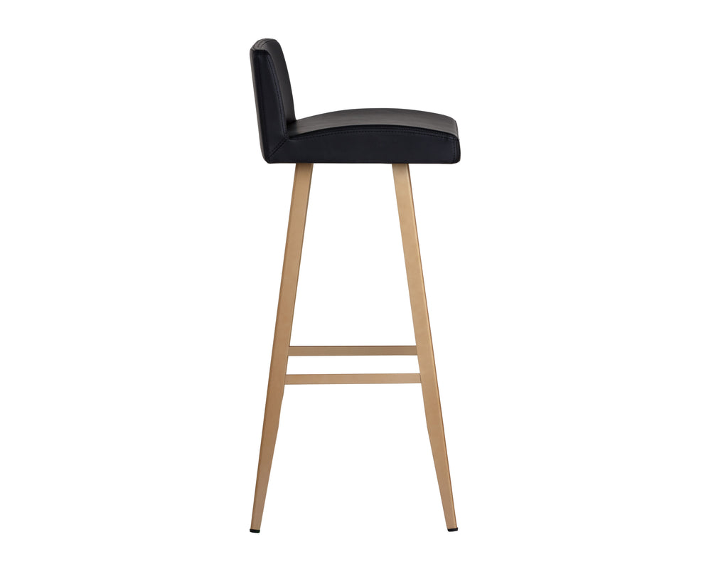 Sunpan Dani Chic Bar Stool with Antique Black Faux Leather & Brushed Champagne Gold Frame for Stylish Dining Bar Height