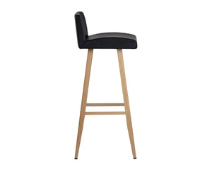 Sunpan Dani Chic Bar Stool with Antique Black Faux Leather & Brushed Champagne Gold Frame for Stylish Dining Bar Height