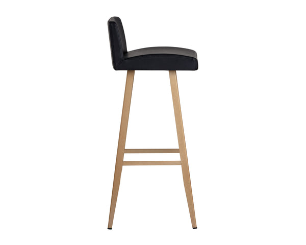 Sunpan Dani Chic Bar Stool with Antique Black Faux Leather & Brushed Champagne Gold Frame for Stylish Dining Bar Height