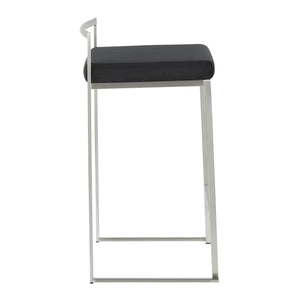 English Elm Fuji Contemporary Stackable Counter Stools - Sleek Stainless Steel & Plush Black Velvet Cushion Pair B202P221930