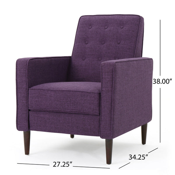 English Elm Christopher Knight Home® - Fabric Recliner Chair Mid-Century Modern Pushback Single Sofa with Tufted Cushion, Birch Legs, Cozy Comfort Purple 60741.00MPUR
