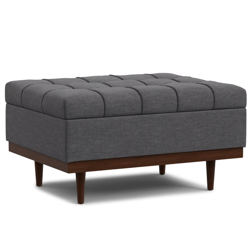 English Elm Mariah Tufted Storage Ottoman Coffee Table with Lift-Up Lid, Vegan Leather, Walnut Base, Multipurpose Seating Gray B136P252696