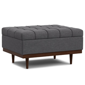 English Elm Mariah Tufted Storage Ottoman Coffee Table with Lift-Up Lid, Vegan Leather, Walnut Base, Multipurpose Seating Gray B136P252696