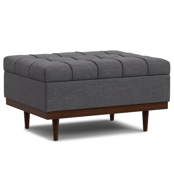 English Elm Mariah Tufted Storage Ottoman Coffee Table with Lift-Up Lid, Vegan Leather, Walnut Base, Multipurpose Seating Gray B136P252696
