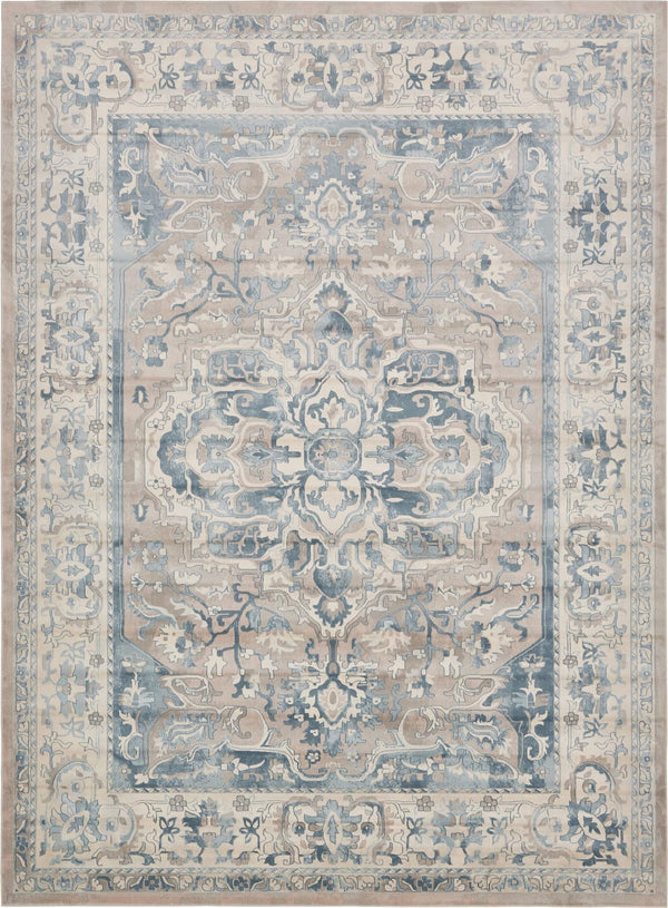Unique Loom Paris Louisa Machine Made Border Rug Dark Gray, Beige/Blue/Cream/Light Blue/Light Brown 9' 0" x 12' 2"