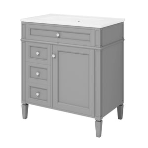 English Elm 30'' Modern Bathroom Vanity With Ceramic Sink, 2 Smooth-Glide Drawers & Tip-Out Compartment Storage N710P206904E