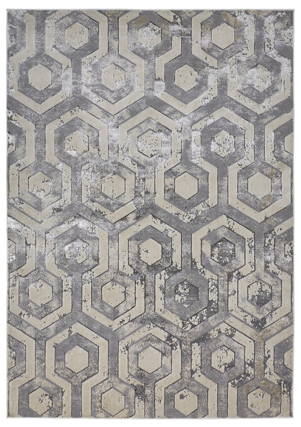 Feizy Rugs Micah Modern Geometric Area Rug - Soft Polyester & Polypropylene, Stain Resistant For High Traffic Spaces Gray,Taupe,Silver Polyester,Polypropylene 6943046fbgegryg22