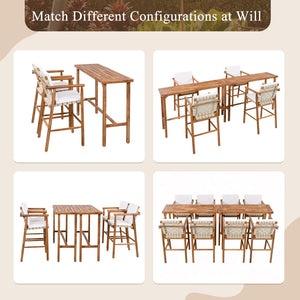 English Elm 3 Piece Acacia Wood Outdoor Bar Set with Cushioned Stools for Patio or Poolside N704G201253A