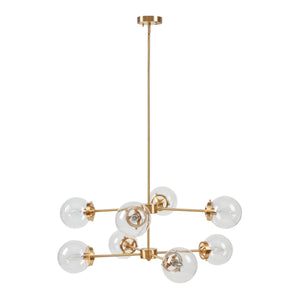 English Elm 8-Light Metal Globe Chandelier Gold Finish with Clear Glass Shades, 34" Dia, Modern Luxe Fixture B035P264529