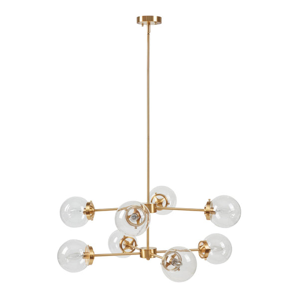 English Elm 8-Light Metal Globe Chandelier Gold Finish with Clear Glass Shades, 34" Dia, Modern Luxe Fixture B035P264529