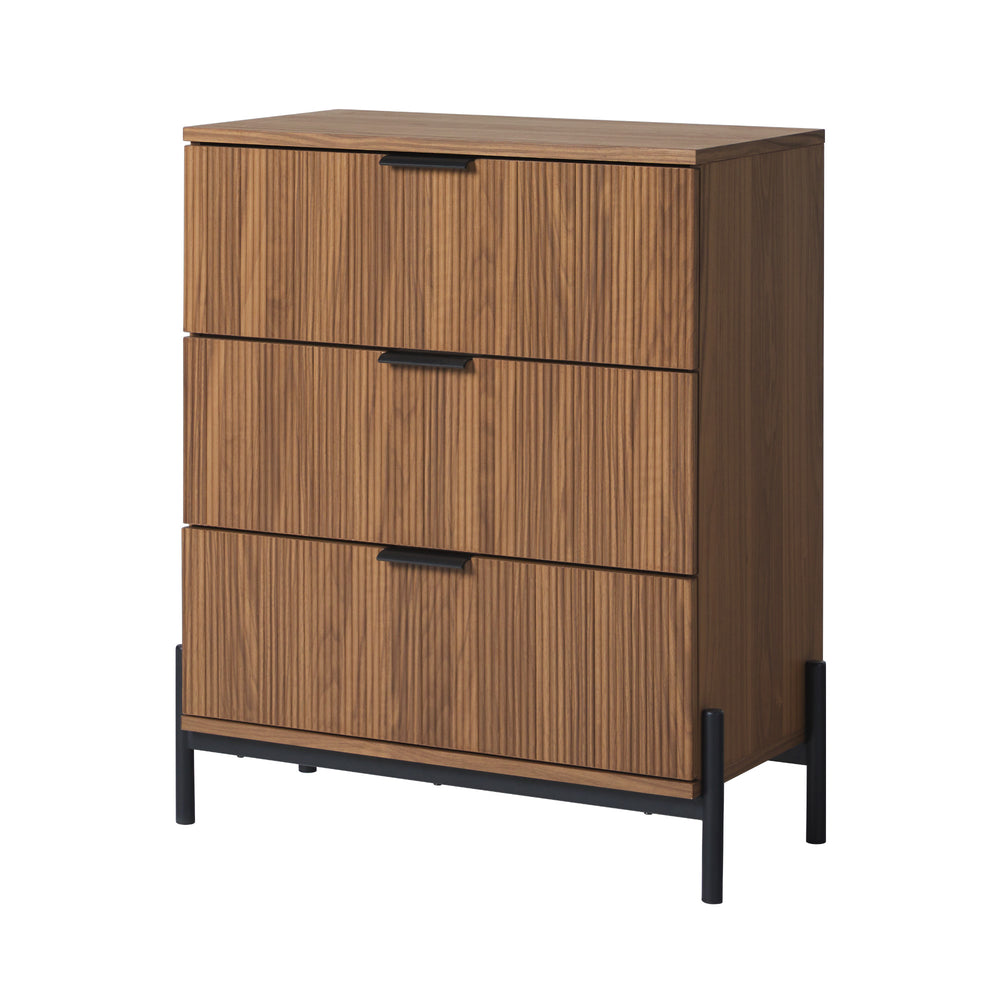 English Elm Walker Edison - Mid-Century 3-Drawer Chest in Mocha Coffee Finish — Reeded Fronts, MDF Durability, Metal Glides, Tab Pulls B185P169066