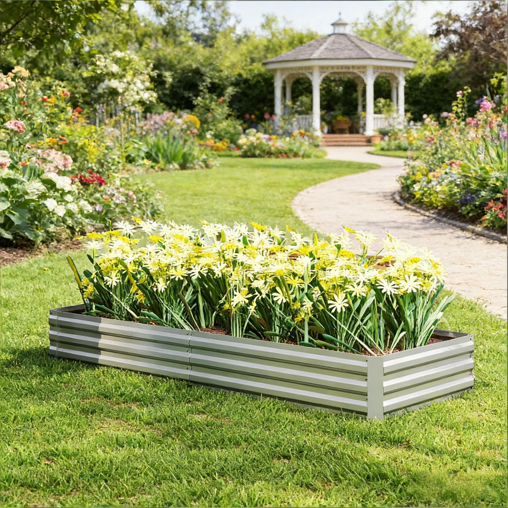 English Elm Flower and Herb Raised Garden Bed Galvanized Steel Outdoor Planter Open Bottom Design T3971P455929