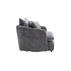 English Elm 360° 360 Swivel Oversized Chenille Armchair with Pocket Spring Seat and Three Throw Pillows Grey W1361S00071