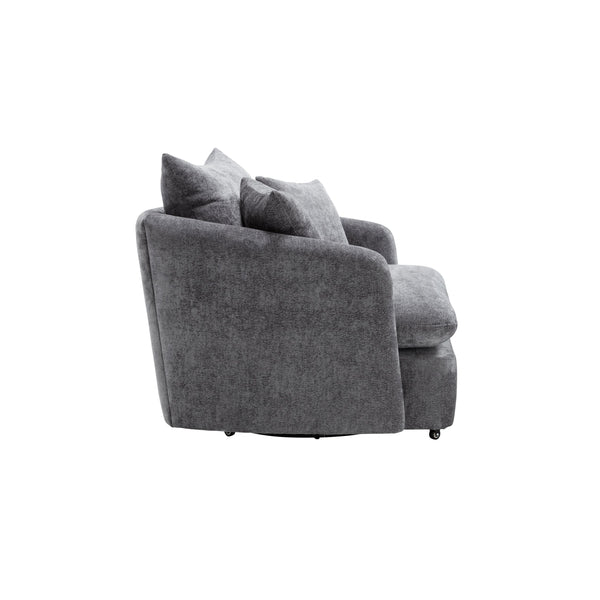 English Elm 360° 360 Swivel Oversized Chenille Armchair with Pocket Spring Seat and Three Throw Pillows Grey W1361S00071