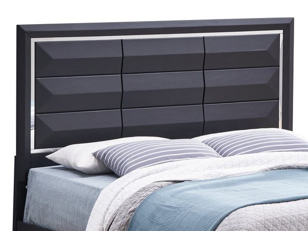 English Elm Liverpool King Bed with Matte Finish, Beveled Panel Headboard, Brushed Steel Accents & Storage Drawers Black 16 L x 33 W x 22 H B078S00559