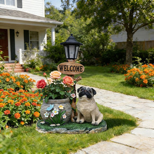 English Elm Schnauzer Solar Led Resin Planter Statue Outdoor Garden Accent for Patio Decor W5398P464252