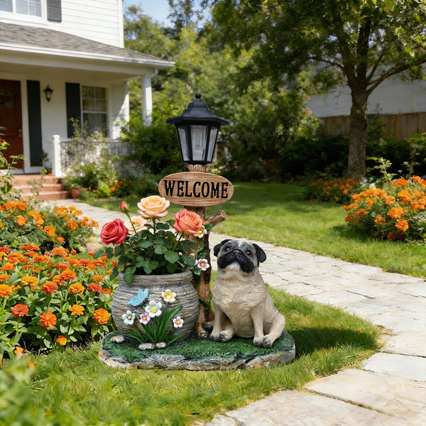 English Elm Schnauzer Solar Led Resin Planter Statue Outdoor Garden Accent for Patio Decor W5398P464252