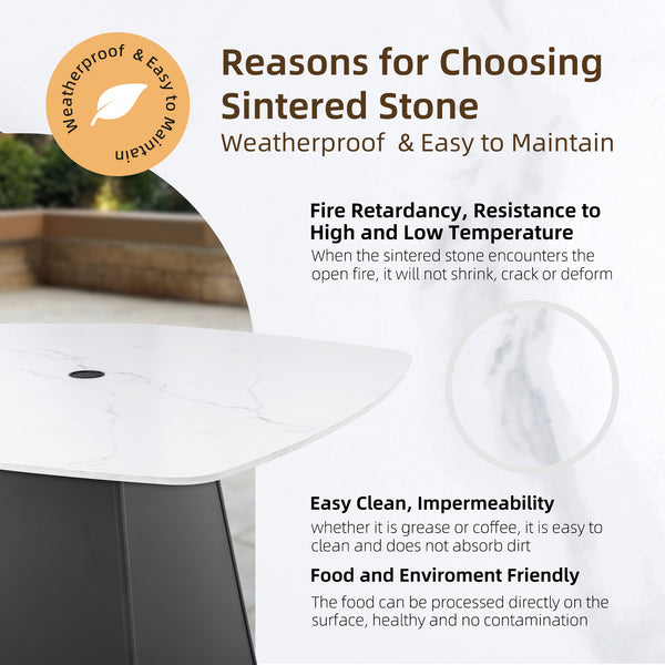 English Elm Modern Outdoor Sintered Stone Pedestal Dining Table Seats 4 Marble Veined Top W1886P309725