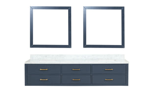 English Elm Blue Double Bath Vanity Set With Carrara Marble Top & Matching Mirrors - Elegant Storage Solution B2731S01589