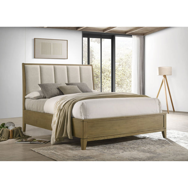 English Elm Menlo Queen Bed Channeled Upholstered Headboard Natural Pine Transitional Frame B062S01547
