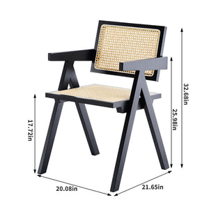 English Elm 2 Black Rubberwood Dining Chairs With Rattan Weaving - Stylish, Comfortable & Versatile Living Room Seating W2720P237607