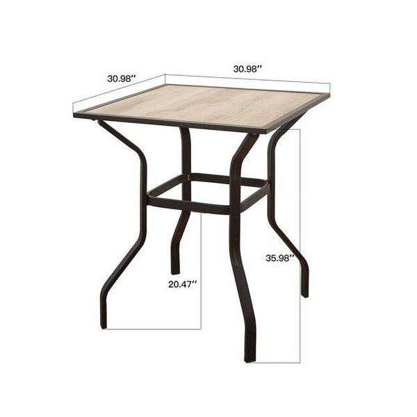 English Elm Outdoor Square Bar Table with Wood-Look Top, Metal Frame, Waterproof Beige Finish for Patio Deck W1859P203847
