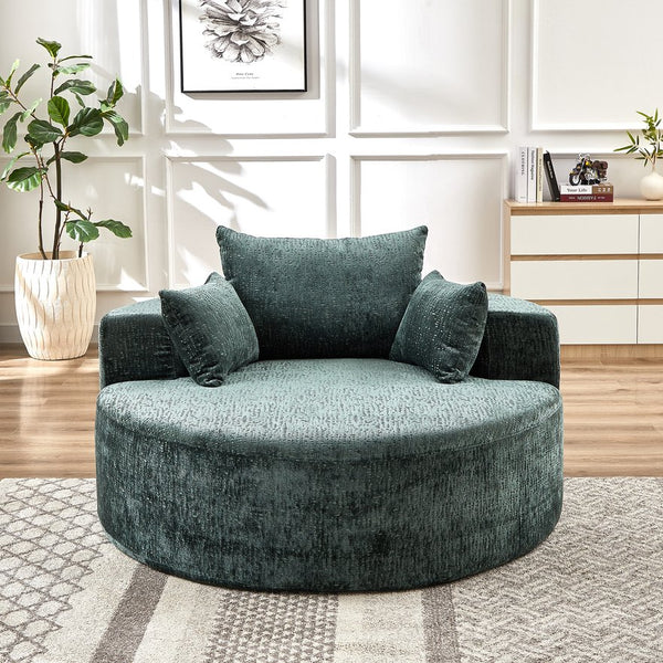 English Elm 55''L Chenille sponge single sofa sleeper chair — no assembly, ultra-soft chenille, plush backrest pillow comfort for living room relaxation Green W834P221025