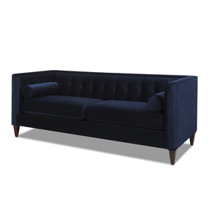 English Elm Jack 84" Modern Tuxedo Tufted Sofa, Dark Navy Blue Performance Velvet