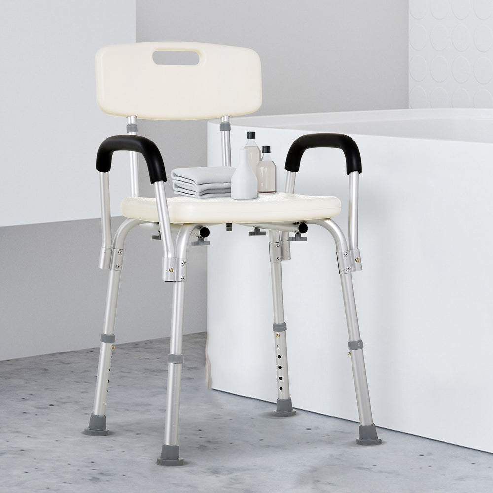 English Elm HOMCOM Adjustable Shower Chair with Removable Armrests, Lightweight Aluminum Bath Bench, Anti-Slip Seat W2225P173932