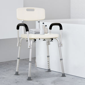 English Elm HOMCOM Adjustable Shower Chair with Removable Armrests, Lightweight Aluminum Bath Bench, Anti-Slip Seat W2225P173932