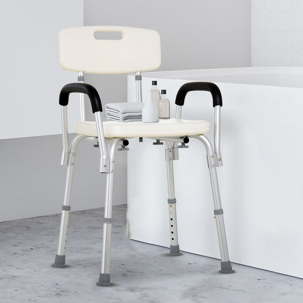 English Elm HOMCOM Adjustable Shower Chair with Removable Armrests, Lightweight Aluminum Bath Bench, Anti-Slip Seat W2225P173932