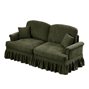 English Elm Elegant Mid Century Two-Seater Sofa With Removable Ruffles, Flared Arms & Plush Chenille Comfort W3041S00263