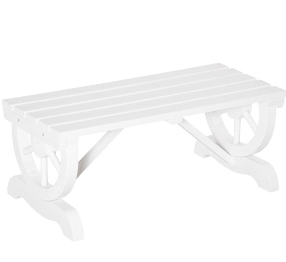 English Elm Outdoor Wagon Wheel Fir Wood Patio Bench Rustic White Slatted 2 Person Seating T3971P417278