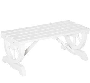 English Elm Outdoor Wagon Wheel Fir Wood Patio Bench Rustic White Slatted 2 Person Seating T3971P417278