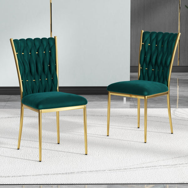 English Elm Modern Velvet Upholstered Dining Chairs with Gold Metal Legs Elegant Set of Two Green W210P309921