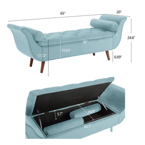 English Elm Vintage Velvet Tufted Storage Bench Mid Century Button Seat Entryway Bedroom Footstool Blue+Multi W2795P428687