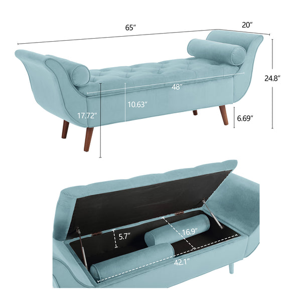 English Elm Vintage Velvet Tufted Storage Bench Mid Century Button Seat Entryway Bedroom Footstool Blue+Multi W2795P428687
